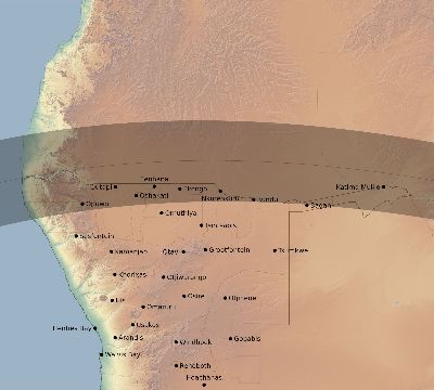 Map of the eclipse path across Namibia on 05/20/1574