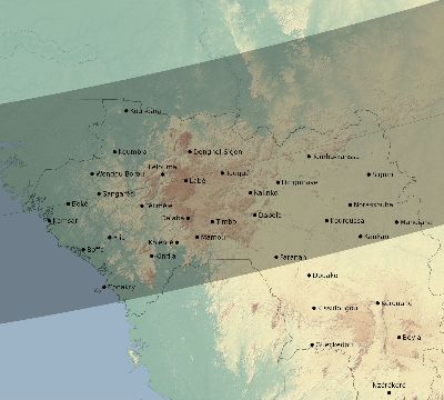 Map of the eclipse path across Guinea on 11/13/1574