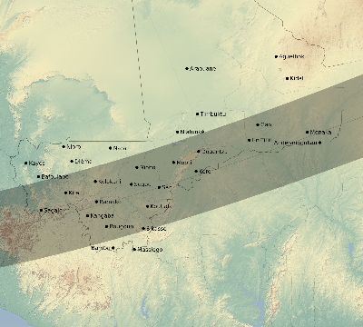 Map of the eclipse path across Mali on 11/13/1574