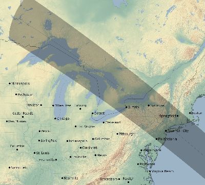 Map of the eclipse path across United States on 11/13/1574