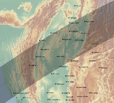 Map of the eclipse path across Myanmar on 05/10/1575