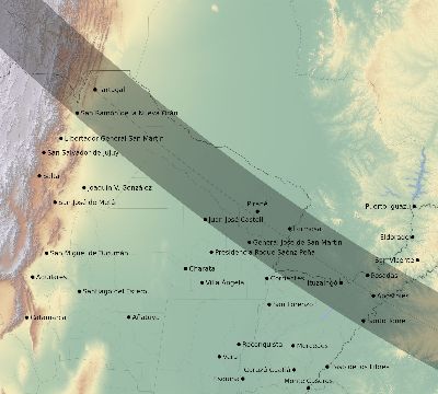 Map of the eclipse path across Argentina on 11/02/1575