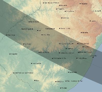Map of the eclipse path across Brazil on 11/02/1575