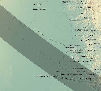 Map of the eclipse path across Paraguay on 11/02/1575