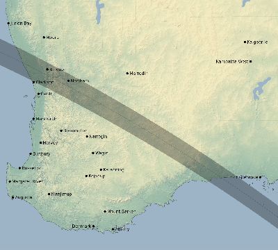 Map of the eclipse path across Australia on 10/21/1576