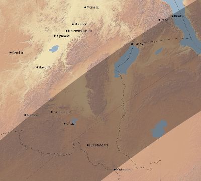 Map of the eclipse path across DR Congo on 03/08/1578