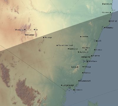 Map of the eclipse path across Kenya on 03/08/1578