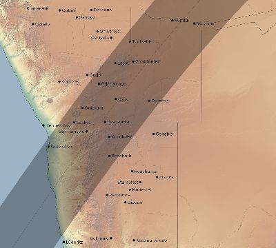 Map of the eclipse path across Namibia on 03/08/1578