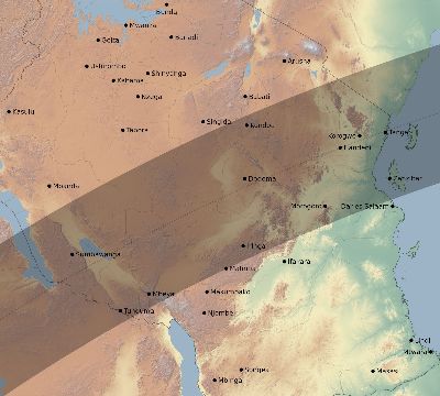 Map of the eclipse path across Tanzania on 03/08/1578