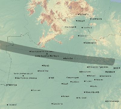 Map of the eclipse path across Brazil on 09/01/1578