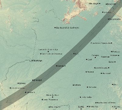 Map of the eclipse path across Brazil on 02/25/1579