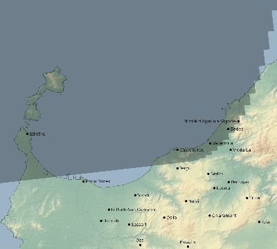 Map of the eclipse path across Italy on 02/25/1579