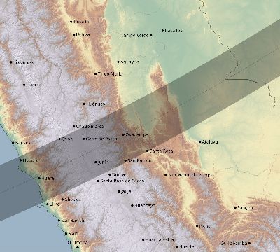 Map of the eclipse path across Peru on 02/25/1579