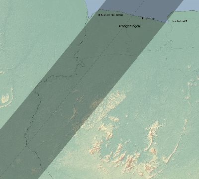 Map of the eclipse path across Suriname on 02/25/1579