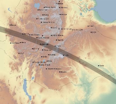 Map of the eclipse path across Ethiopia on 08/22/1579