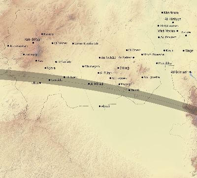 Map of the eclipse path across Sudan on 08/22/1579