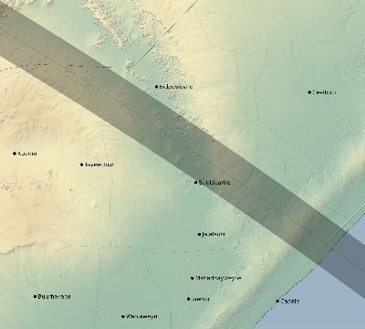 Map of the eclipse path across Somalia on 08/22/1579