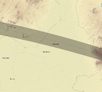 Map of the eclipse path across South Sudan on 08/22/1579