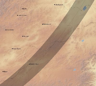 Map of the eclipse path across Mongolia on 02/15/1580