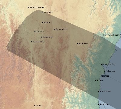 Map of the eclipse path across Australia on 12/25/1581