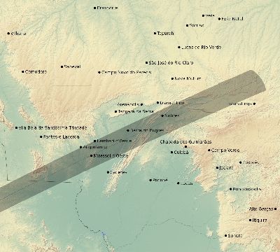 Map of the eclipse path across Brazil on 12/25/1581