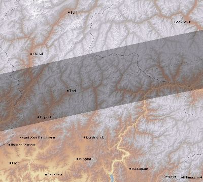 Map of the eclipse path across Pakistan on 06/20/1582