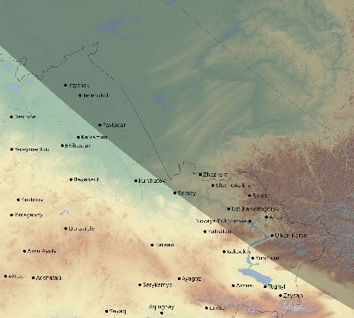 Map of the eclipse path across Kazakhstan on 12/14/1583