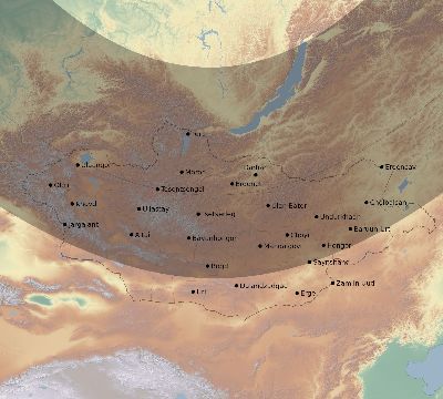 Map of the eclipse path across Mongolia on 12/14/1583