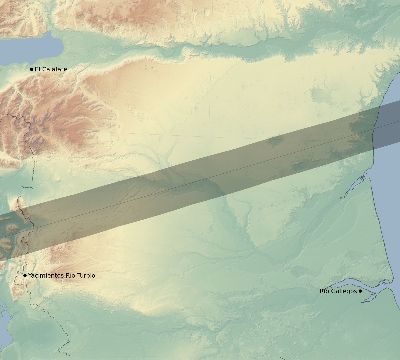 Map of the eclipse path across Argentina on 10/22/1585