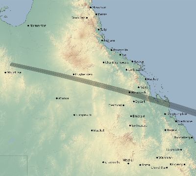 Map of the eclipse path across Australia on 10/22/1585