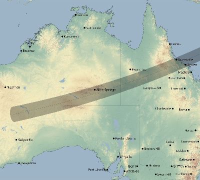 Map of the eclipse path across Australia on 04/19/1586