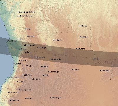 Map of the eclipse path across Angola on 10/12/1586
