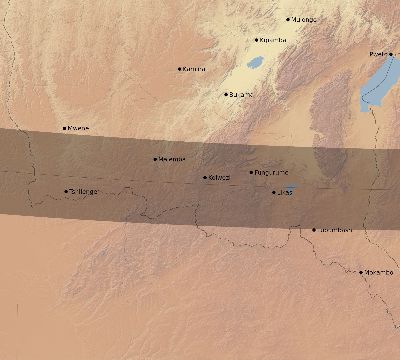 Map of the eclipse path across DR Congo on 10/12/1586