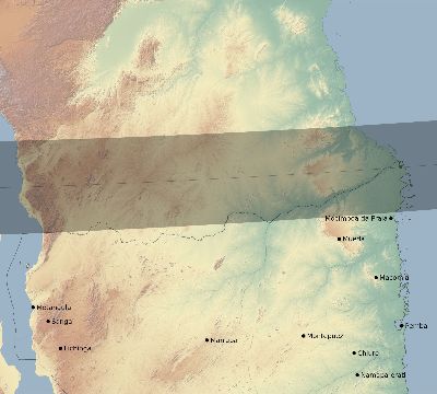 Map of the eclipse path across Mozambique on 10/12/1586