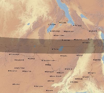 Map of the eclipse path across Zambia on 10/12/1586