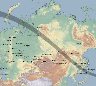 Map of the eclipse path across Russia on 10/02/1587