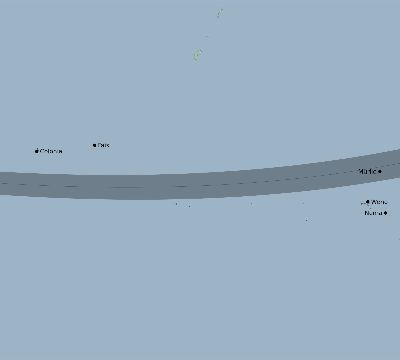 Map of the eclipse path across Micronesia on 02/15/1589