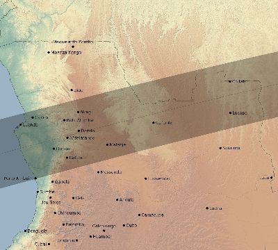 Map of the eclipse path across Angola on 08/11/1589