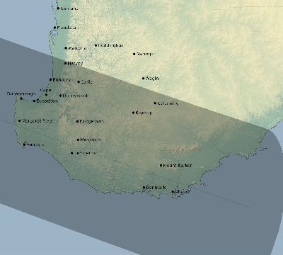 Map of the eclipse path across Australia on 08/11/1589