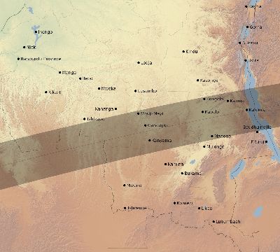 Map of the eclipse path across DR Congo on 08/11/1589