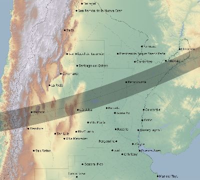 Map of the eclipse path across Argentina on 02/04/1590