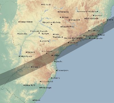 Map of the eclipse path across Brazil on 02/04/1590