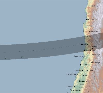 Map of the eclipse path across Chile on 02/04/1590