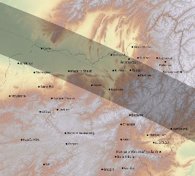 Map of the eclipse path across Afghanistan on 07/31/1590