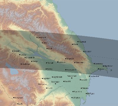 Map of the eclipse path across Azerbaijan on 07/31/1590