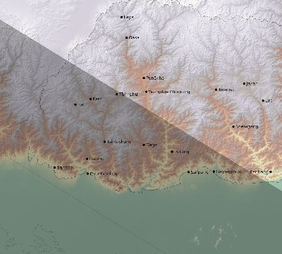 Map of the eclipse path across Bhutan on 07/31/1590