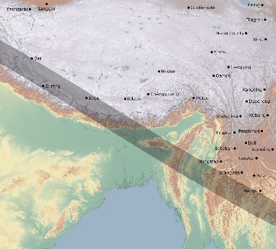 Map of the eclipse path across China on 07/31/1590