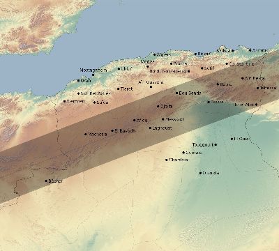 Map of the eclipse path across Algeria on 07/31/1590