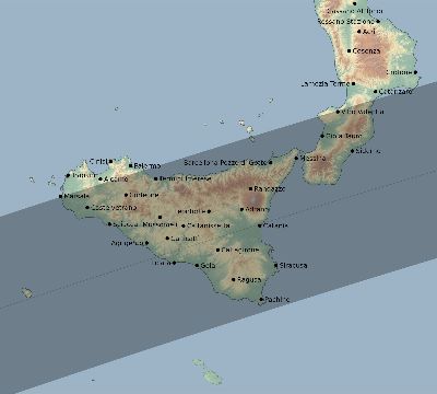 Map of the eclipse path across Italy on 07/31/1590