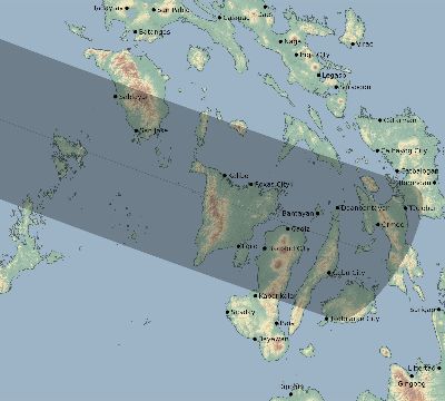 Map of the eclipse path across Philippines on 07/31/1590